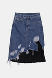 Spliced Denim Pleated Skirt