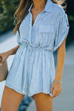 Striped Collared Neck Belted Romper
